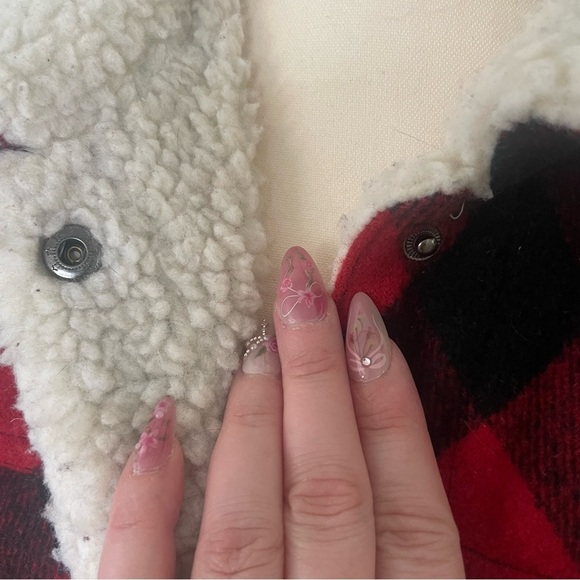 C’est Toi  Red Buffalo Plaid faux fur -Lined Button Down jacket women size small - Picture 3 of 6